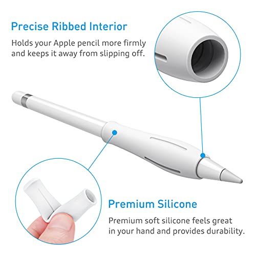 Fintie Silicone Grip Holder For Apple Pencil 1St 2Nd Generation, Protective Skin Sleeve Case Accessories Compatible With Apple Pencil 1 2, Ipad 10.2, Ipad 6Th Gen, Ipad Pro 11/12.9, White #TOP2
