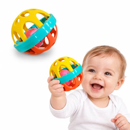 Image of BabyGo Baby Rattle Ball Toy for 0 to 12 Months | Newborn Baby Toys | Easy-Grip Soft Sound Sensory Rattles for Infants | Baby Shower Gift | 1 Pc | Multicolour