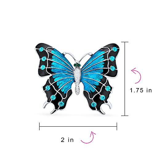 Image of Bling Jewelry Large Statement Crystal Accent Yellow Orange Golden Aqua Blue Black Clear Garden Dragonfly Firefly Fluttering Filigree Butterfly Brooch Scarf Pin For Women And Teens Silver Gold Plated