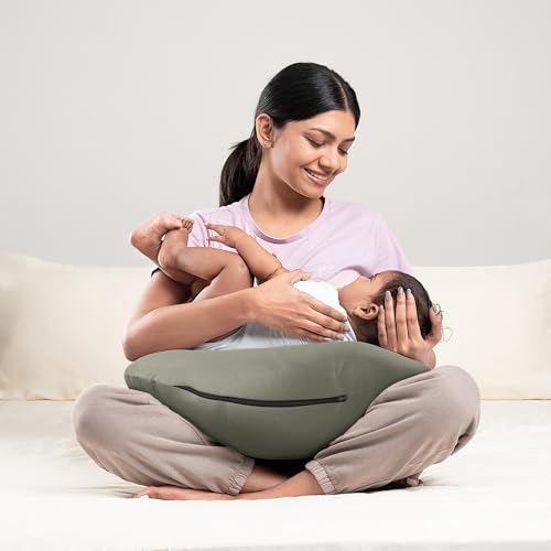 Image of Wakefit Nursing Pillow for Breastfeeding & Baby Care | 5 in 1 Feeding Pillow with Bamboo Waterproof Removable Cover | Super Soft & Machine Washable Waterproof Cover | Iron Grey