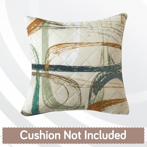 Image of HOKIPO 'Elira Series' Printed Quilted Cushion Cover for Sofa 16x16 Inches, Set of 2, Parchement Beige Abstract Art (AR-6231-C6*2)