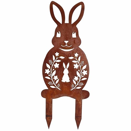 Rostikal Gartenstecker Rost Osterdeko Hasen Figur 22 cm - Metall Ostern Deko Frühling