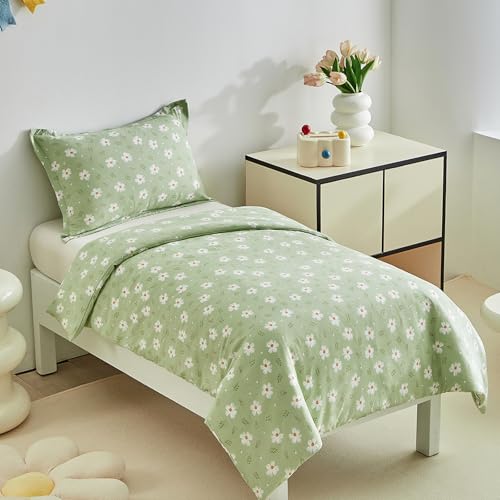Juego de funda de edredón floral verde 135x200 para cama niños y niñas 3