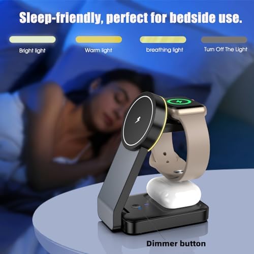 Induktive Ladestation, 3 w 1 Magnetische Kabelloses Ladegerät 15w dla iphone 14 13 12 Pro Max, Apple Watch Ladestation dla iwatch 8 7 6, Wireless Charger for Airpods Pro 3/2 z Light
