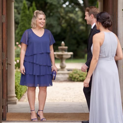 Image of S.L. Fashions Women's V-Neck Chiffon Cocktail Dress with Beaded Shoulders and Asymmetrical Tiers (Petite and Regular Sizes)