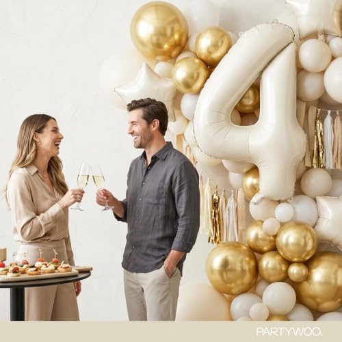 Image of PartyWoo Beige Number 4 Balloon 40 Inch 25pcs White Sand Foil Star Gold