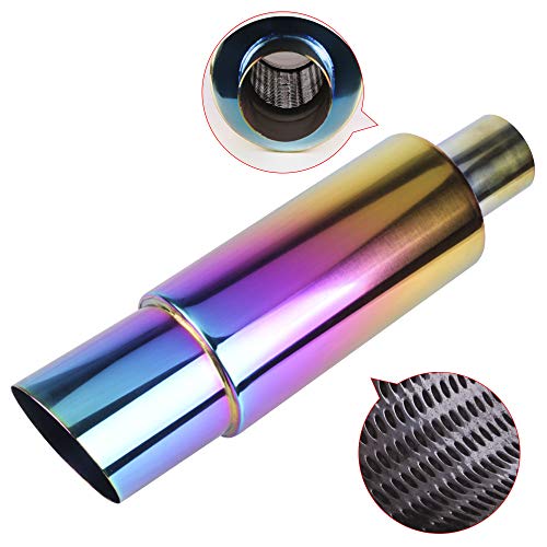 Exhaust Muffler,Universal Stainless Steel Exhaust Burnt Tip,14.8 Inches Length,2 Inches Inlet 3 Inches Outlet,Neo Chrome #TOP1