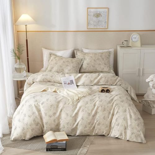 Image of LifeTB Boho Floral Comforter Set Full Size Vintage Style Floral Bedding Comforter with 2 Pillowcases Garden Flower Leaves Botanical Comforter Set Soft Fluffy 3 Pieces Bedding Set for Girls Women