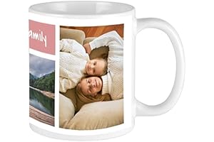 Custom Photo Coffee Mug with Pictures, Text (Classic 3 Photo with Text) White Black COFMUGWH11