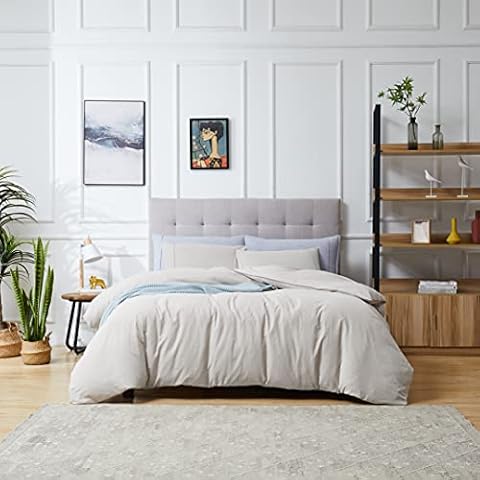 Berklan Linen Cotton Duvet Cover Queen Linen Comforter Linen Bedding 55% French Linen 45% Long-Staple Cotton with Button Closure (1 Duvet Cover 2 Pillow Shams Queen Size Linen) Cover