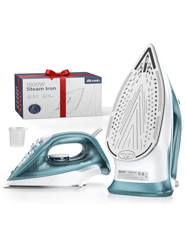 Sundu 1500W Self-Cleaning Iron for Clothes with Auto Shut-Off, Ceramic Coated Soleplate and 12oz Water Tank, Burst Steam for Fast Wrinkle Removal, Precise Thermostat, Green