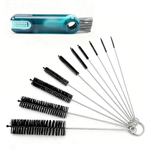 11-Piece Cleaning Brush Set—Reusable Straw Cleaner, Rim & Bottle Brush in one Pouch, Spotless in one go！