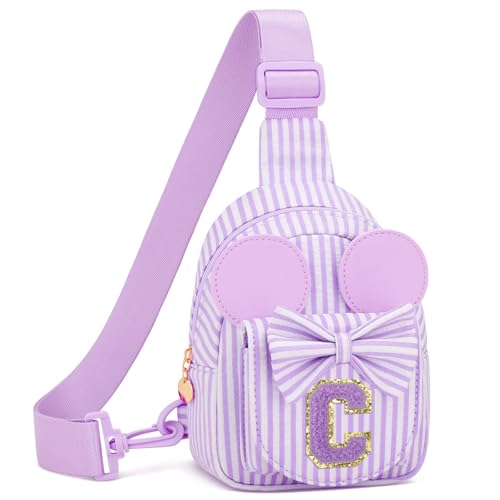 Image of Initial Purse for Girls Kids,Birthday Gifts for 3-8 Years Old | Personalized Crossbody Bag, Small Toddler Sling Bag Cute Fanny Pack, Gift for Daughter Sister Grandkids, Striped Purple C