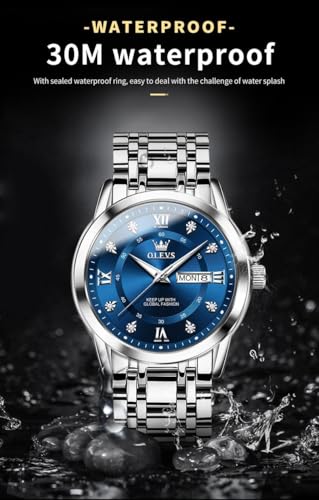 Image of OLEVS Watch for Men Classic Business Dress Analog Quartz Stainless Steel Waterproof Luminous Date Diamond Men Silver Watch