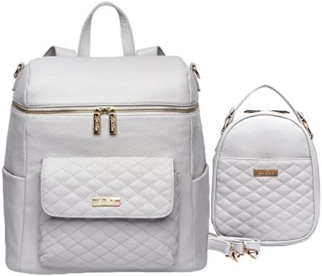Monaco Diaper Bag + Snack Bag by Luli Bebe - Chic Vegan Leather (Pearl White)