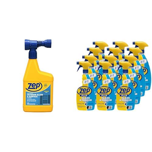 Zep Concentrated Outdoor Glass and Surface Cleaner Plus Glass & Mirror Cleaner - U49910 32 oz & R53812 32 oz - Dissolve Dirt and Grit from Exterior Windows and Interior Mirror and Glass Surfacs