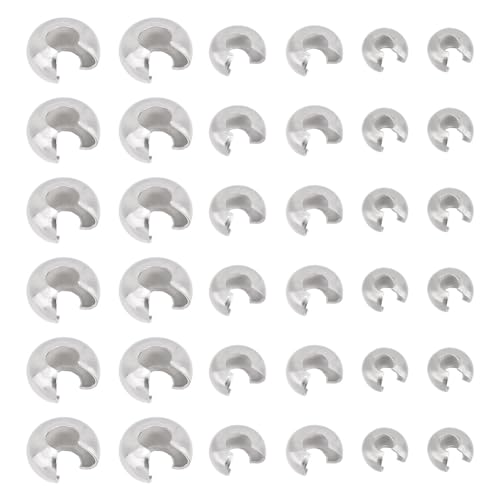 UNICRAFTALE 150 pièces 3 tailles 4.5/6/10.5mm de Diamètre Perles à Écraser perles à Sertir en Acier Inoxydable Couvre les Perles Bout Bout Demi-Rond Ouvert Perles à Écraser pour Fabrication de Bijoux