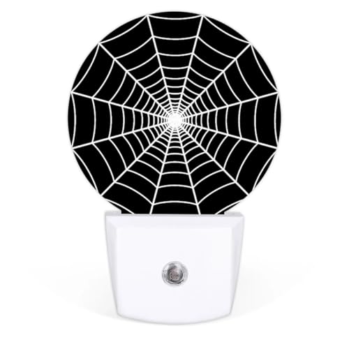 Image of Black Spider Web Plug-in Led Night Light with Auto Dusk to Dawn Sensor for Boys Girls Room Decor, Wall Lamp Nightlights for Hallway,Bedroom, Kids Room, Kitchen, Stairway, (0.5W, 2 Pack)