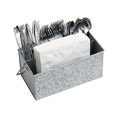Mind Reader Utensils Caddy, Serve Ware Holder Basket, Condiment Organizer W| Handle, Forks, Spoons, Knives, Dining Table, Countertop, Kitchen, One Size, Silver Galvanized #TOP4