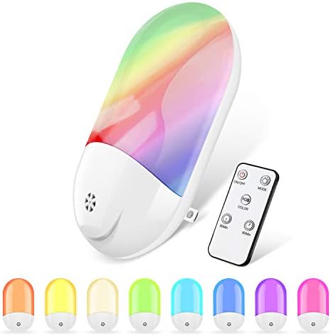 LED Night Light Plug in - Automatic 8 Different RGB Color Changing Remote Control LED Night Lights Plug-in to Wall with Dusk to Dawn Sensor, Remote Timer Night Light for Kids, Bedroom, Hallway