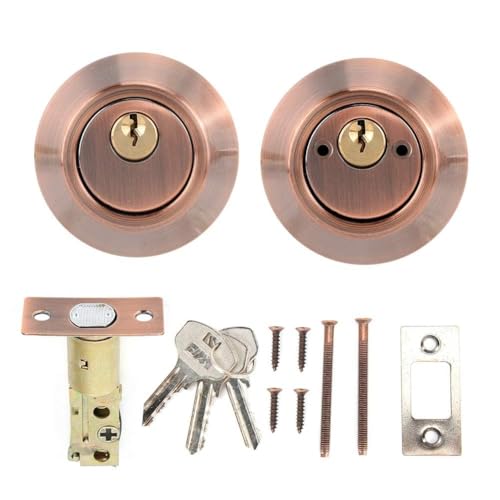 Deadbolt Lock Set, Double Cylinder Deadbolt Keyed Lockon Both Sides Two Way Adjustable Cylinder Deadbolt for Front Door(Copper)