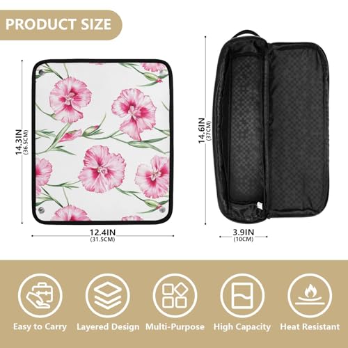Bolsa de viaje para herramientas de cabello Pink Flowers con tapete para plancha y soporte para rizador, esencial portátil para viaje miniatura 4
