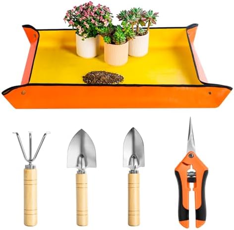 Josteve Plant Repotting Mat, 5Pcs Succulent Tools Mini Garden Small Gardening Tools Indoor, Pruning Shear Gardening Scissor, Hand kit for Bonsai, Cactus, Fairy, Houseplant Transplanting, Seedling