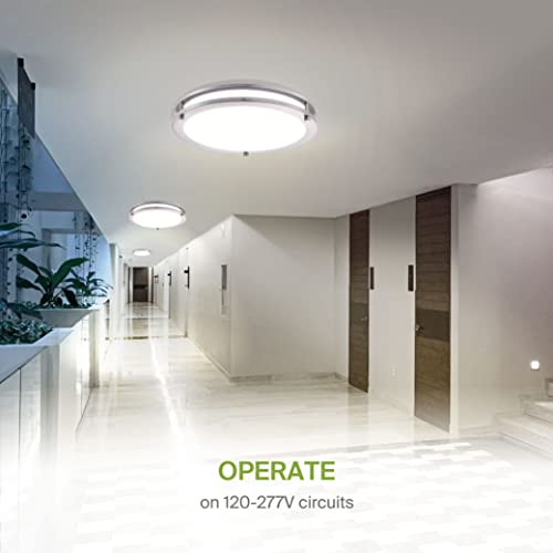 Asd Led Flush Mount Close To Ceiling Light Fixture | Frosted Round Double Ring Lighting | 14 Inch 21W (170W) 120V-277V 1750Lm 3000K/4000K/5000K Adjustable | Dimmable, Energy Star, Etl | Nickel #TOP4