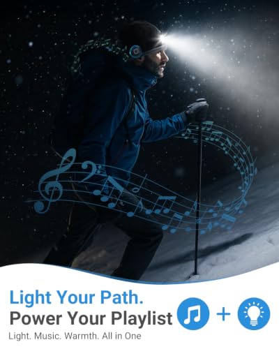 Bluetooth Beanie with Light Gifts Men Rechargeable Hat Christmas Headlamp | Stocking Stuffers for Men Dad Teens Headlamp Beanie with Bluetooth Headphones Winter Hat Birthday Gifts for Men 4 LED Light - image 8