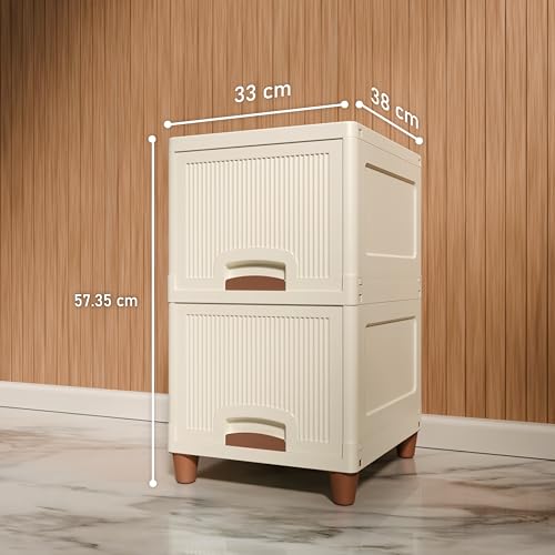 Image of Amazon Basics Multi-Purpose Organizer | Modular Storage Box for Clothes, Kitchen, Bedroom & Living Room | Stackable Rack, Space-Saving Wardrobe Cabinet (Off White), 2 Piece, Plastic