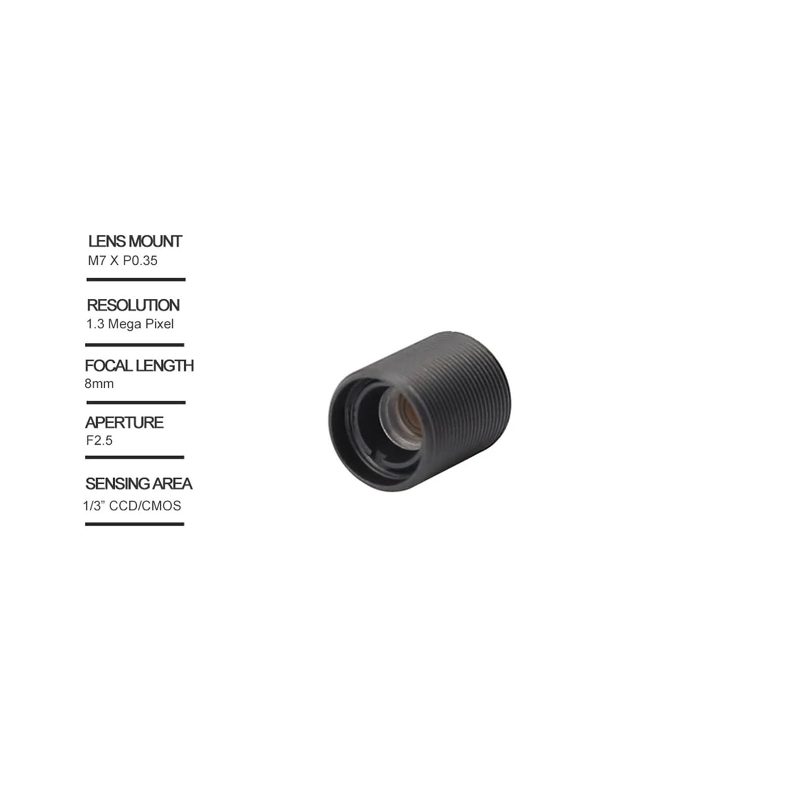 Pinhole Lens 8mm M7 X P0.35 Mount 1.3 Megapixel 1/3