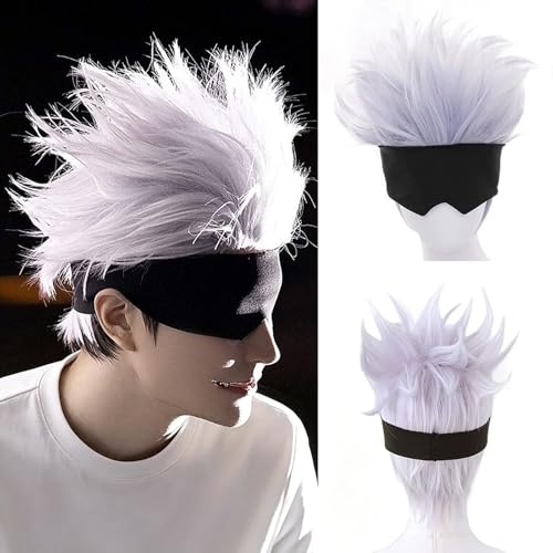 BESTBEL 2Pc Short Silver Mix Light Purple Wigs with Black Blindfold Men