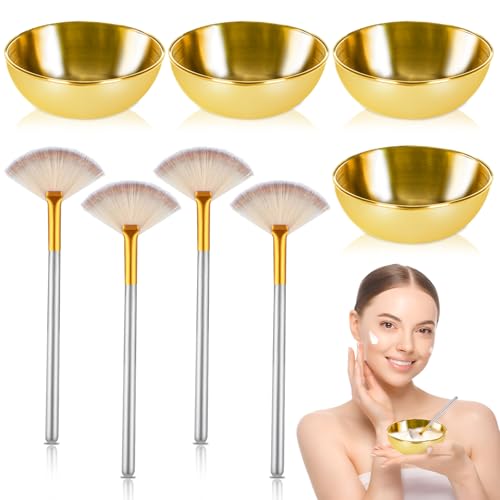 DLUGOPIS 8 Pcs Black Facial Bowl and Brush Set 4 Black Stainless Steel Mixing Bowls 4 Facial Fan Brushes Esthetician Facial Mixing Bowls Esthetician Face Mask Brush for Mud Cream Spa Salon (8 Pcs)