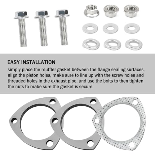 Image of 2.5 inch Exhaust Flange Gasket with 3 Exhaust Bolts Tool Set,Stainless Steel Exhaust Flange Repair Kit for Securing Exhaust System Component,Durable Car Accessories Exhaust Gaskets Kit (2.5 inch)