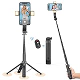 UTEBIT Selfie Stick Tripod with Light, 40'' Portable Phone Tripod Stand with Wireless Remote, 1/4'' Screw Extendable Travel Essentials Tripod for Cell Phone, Camera, Phone Stand for Video Recording