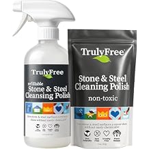 Truly Free Stone & Steel Cleansing Polish Starter Kit - Quartz, Marble, Granite, Stone Countertop, Oven, Stainless Steel Cleaner - 12oz Empty Bottle, 1 Concentrated Fill 3oz-No Harmful Ingredients