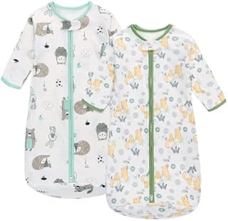 Baby Sleeping Bag 2 Pack 100% Cotton Long Sleeves Wearable Blanket Various Sizes 0-6 Months Sleeping Sack Easy Nappy Changing for Newborn Boys Girls Infant Toddlers Baby Gift (Blue Dinosaur)
