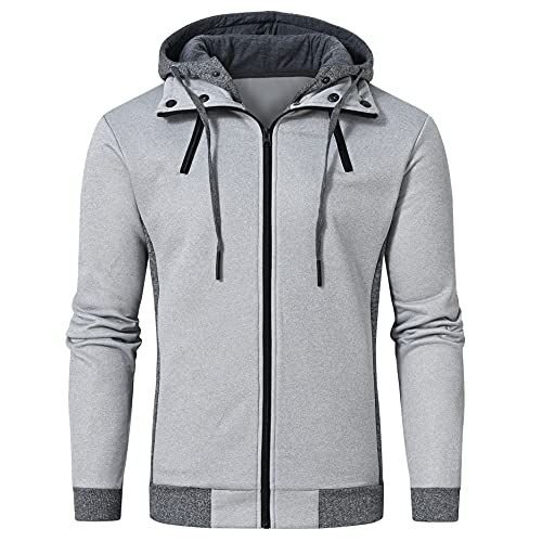 Image of YuKaiChen Men's Hooded Jacket Slim Fit Double Zipper Turtleneck Fleece Hoodie Outerwear