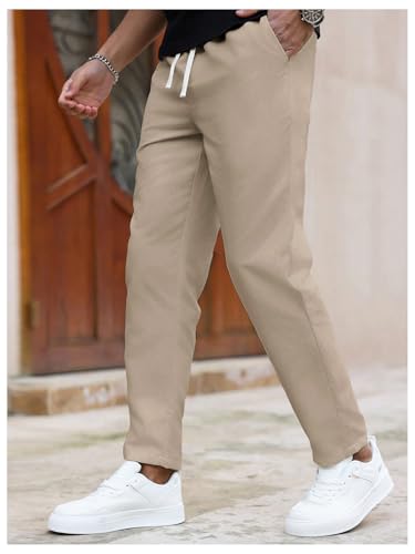 SOLY HUX Men's Drawstring Elastic Waist Pants Casual Tapered Leg Trousers with Pockets3