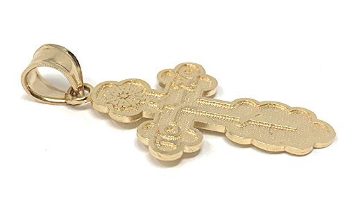 Ioka - 14K Yellow Gold St. Olga Greek Orthodox Baptismal Cross Religious Charm Medium Pendant For Necklace or Chain3