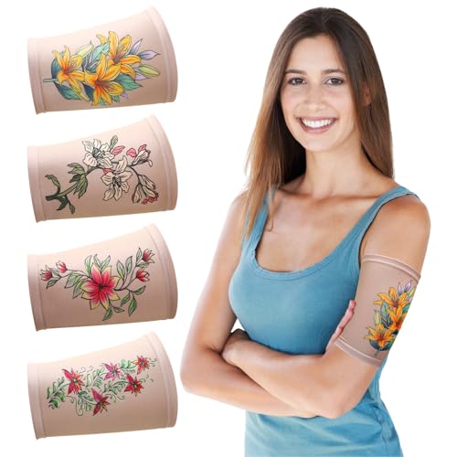 Vabean 4 Pcs PICC Line Cover Sleeve PICC Upper Arm Cover Soft Breathable Elastic Line Sleeve for Women Men Adult Nude Color Large