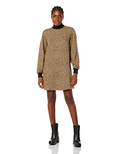 Vestido Curto Manga Longa Bufante Em Poá Marrom G