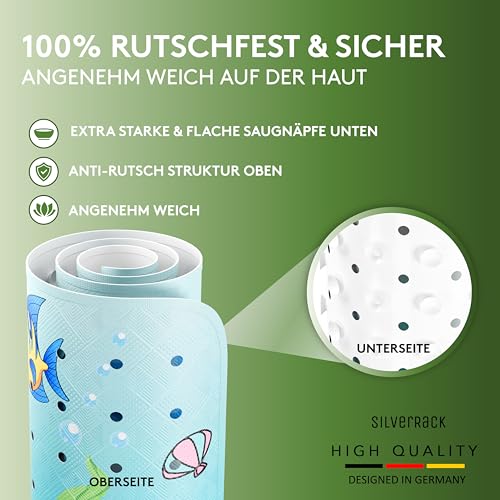 SilverRack Kinder Duschmatte rutschfest 53x53 cm (Delfin Motiv) - Antirutschmatte Dusche BPA frei für Kinder - Badematte rutschfest, maschinenwaschbar u. schimmelresistent - Bedruckte Duscheinlage