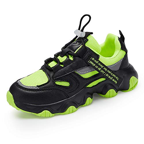 Hetios Lightweight Breathable Athletic Running Shoes Boys Girls Sneakers Fashion Sport Gym Jogging Tennis Walking Shoes Green&Black Little Kid US Size 12.5