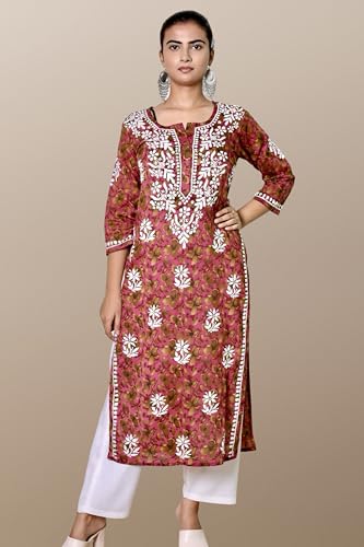 Image of KASANI Hand Embroidery Plus Size Chikankari Kurta for Women Rayon Straight Chikan Kurti