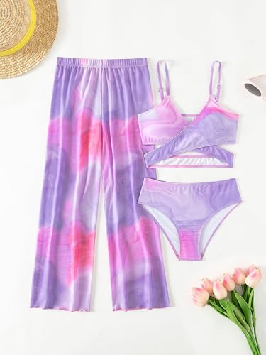 Sxiwei Kids Girls 3Pcs Printed Beach Sports Swimwear Bikini Set with Elastic Waistband Pants Beachwear Swimsuit2
