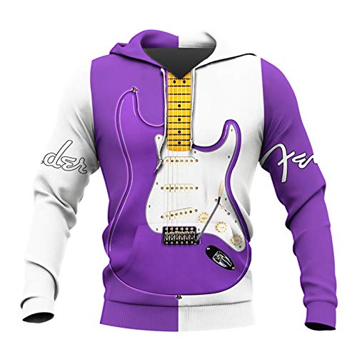Púrpura y Blanco 3D Traje de Guitarra eléctrica con Estampado Completo Sudadera...