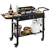 Portable Grill Cart for Blackstone Griddle, 440lb Foldable Outdoor Stand with Wheels & Caddy, Fits 17” & 22” Models