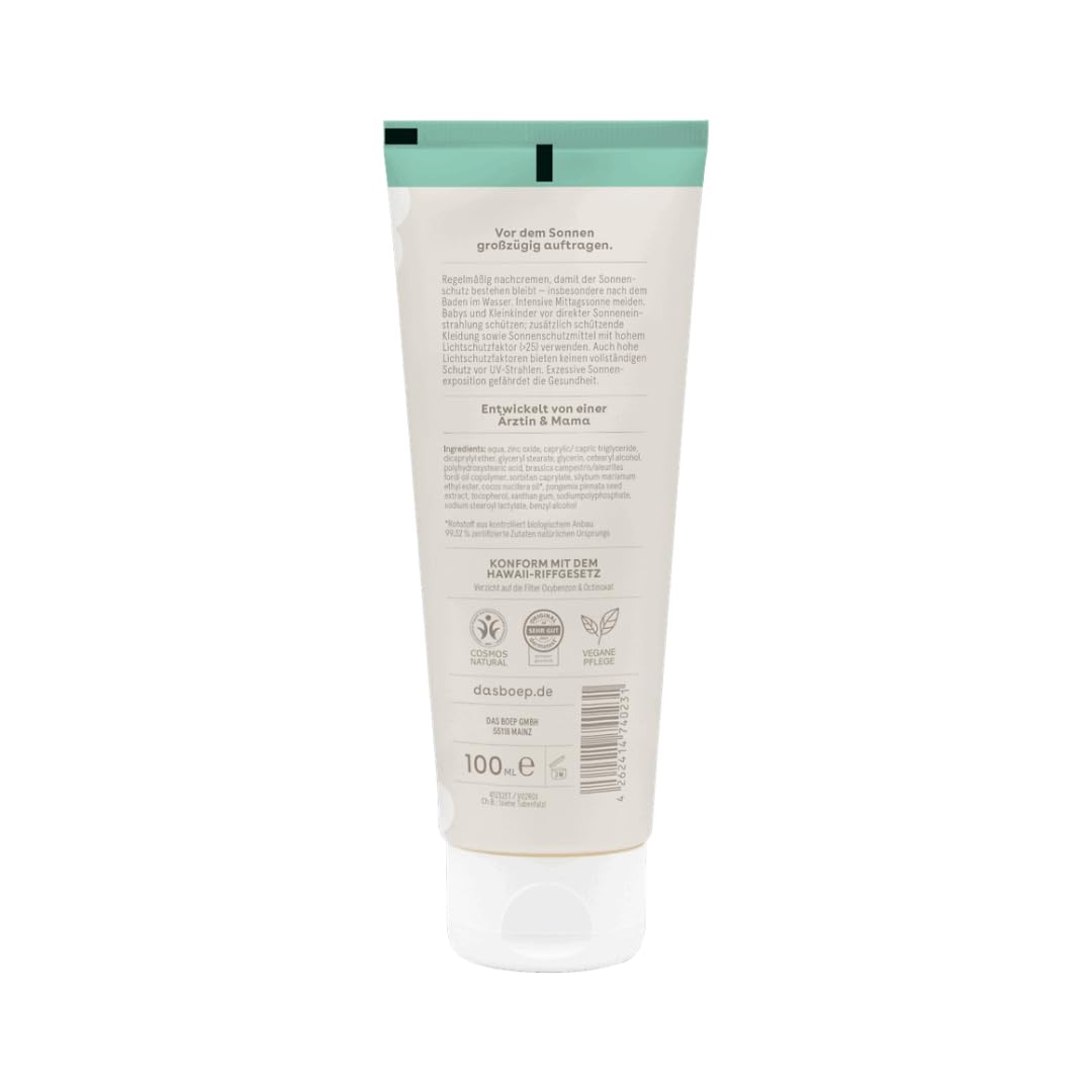 boep Sonnencreme Sensitiv LSF 50 – Mineralischer Sonnenschutz für Gesicht & Körper, für Babys, Kinder & Erwachsene geeignet, ohne Parfüm, vegane Naturkosmetik, 100 ml