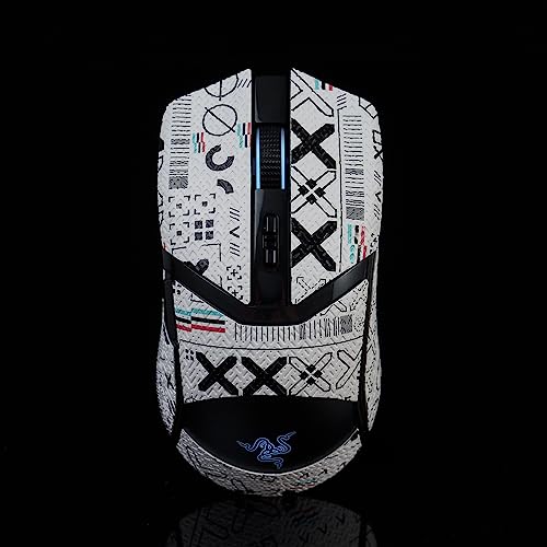 Hokeyio Grip Tape for Razer Cobra/Cobra Pro - Anti-Slip,Enhanced Control, Suck Sweat,Soft Leather,Full Coverage,Improves FPS Gaming Grip [Pre-Cut] Printsteam White Black